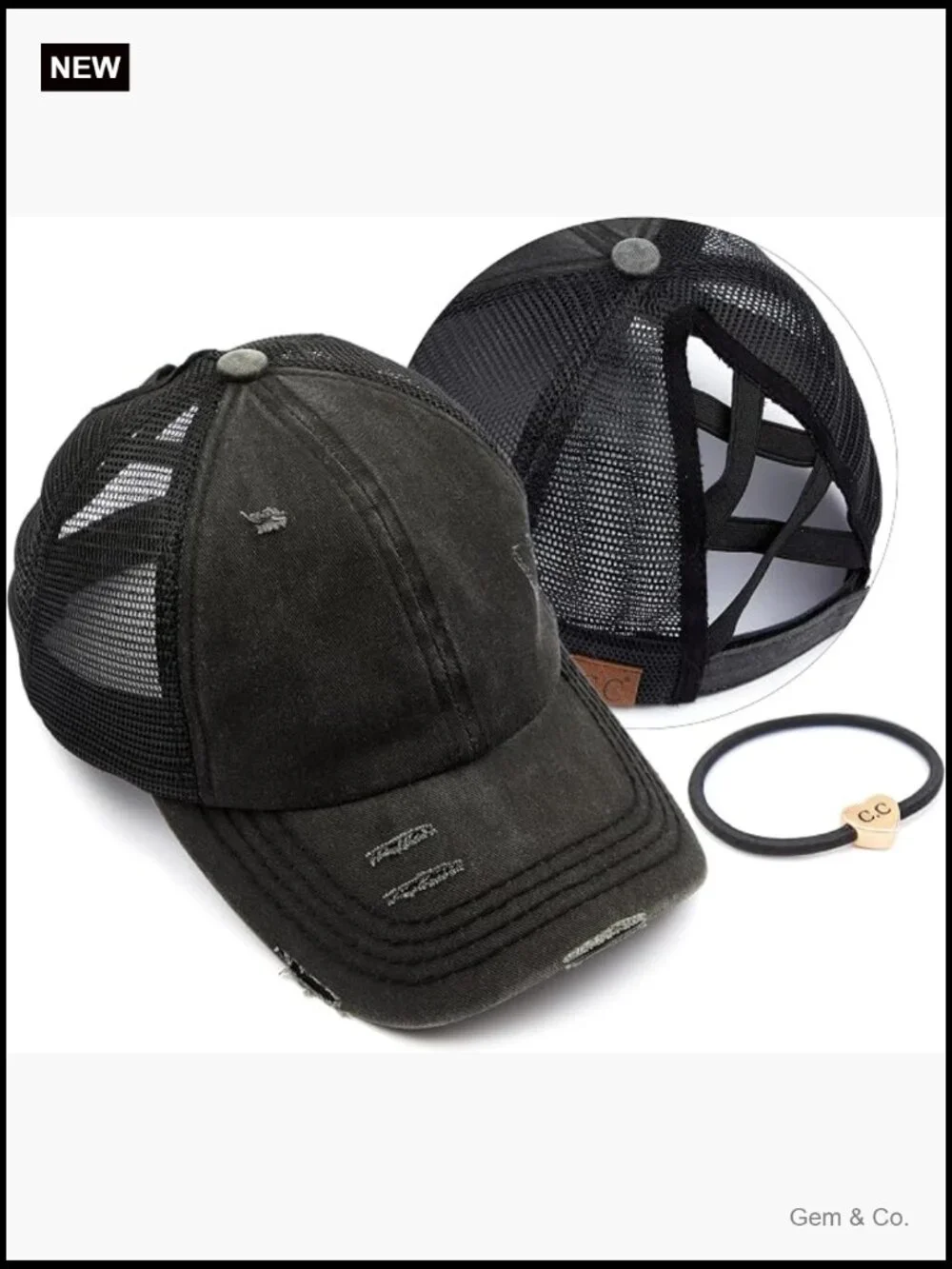 Adjustable Glitter Mesh Trucker Baseball Cap with Ponytail Slot